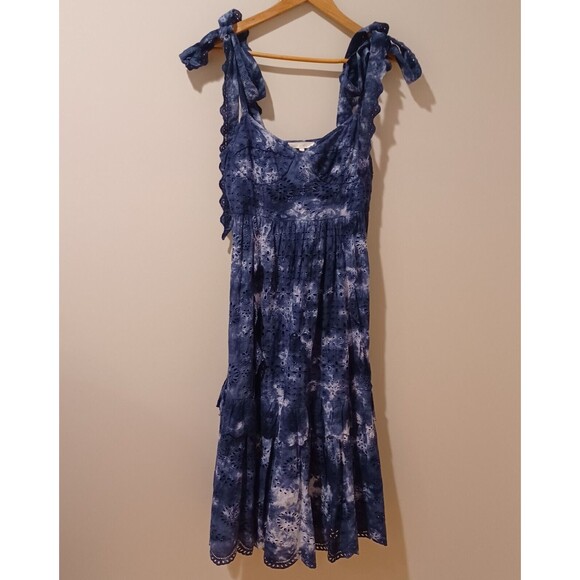 LoveShackFancy Antonella Midi Eyelet Dress in Midnight Navy Blue Hand Dye Size 8 - Picture 16 of 16